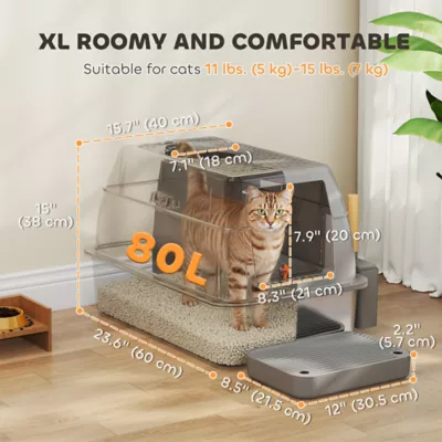 PawHut XL Stainless Steel Cat Litter Box, 80L Kitty Litter Box with Front/Top Entry, Trapping Step - Image 3