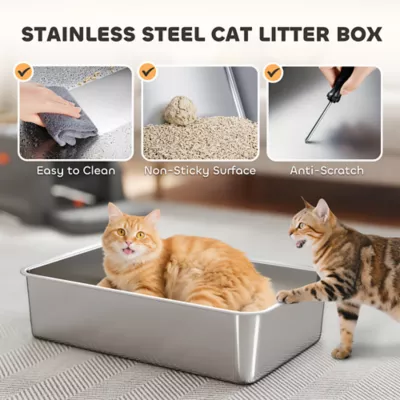 PawHut XL Stainless Steel Cat Litter Box, 80L Kitty Litter Box with Front/Top Entry, Trapping Step - Image 4