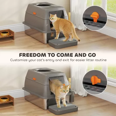 PawHut XL Stainless Steel Cat Litter Box, 80L Kitty Litter Box with Front/Top Entry, Trapping Step - Image 6