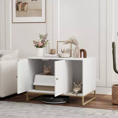 PawHut Cat Litter Box Enclosure with Tall Legs, Litter Mat, Fits Most Litter Box's - Image 2