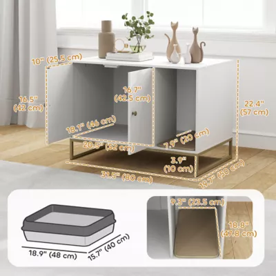 PawHut Cat Litter Box Enclosure with Tall Legs, Litter Mat, Fits Most Litter Box's - Image 3