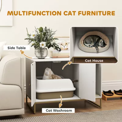 PawHut Cat Litter Box Enclosure with Tall Legs, Litter Mat, Fits Most Litter Box's - Image 4