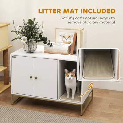 PawHut Cat Litter Box Enclosure with Tall Legs, Litter Mat, Fits Most Litter Box's - Image 6