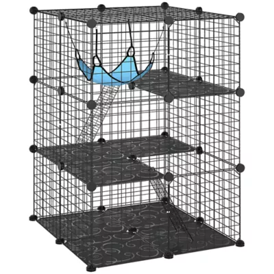 PawHut 3 Tier Cat Cage Crate, DIY Pet Playpen with 3 Doors, Ladders, Hammock, Platforms, Playpen - Image 1