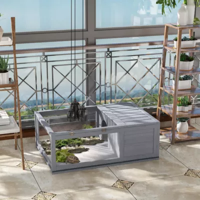 PawHut Wood Tortoise House for Lizards, Geckos, 35.8" x 23.8" x 12.6" - Image 2