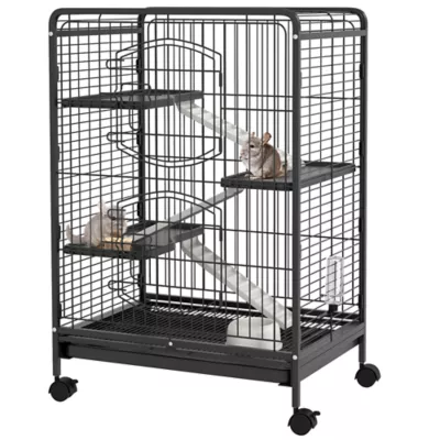 PawHut 37"H Cage, 4-Tier Rolling Rabbit, Ferret, Rat, Chinchilla Cage with Removable Tray - Image 1