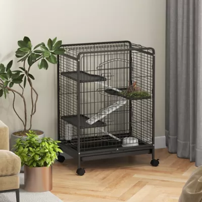 PawHut 37"H Cage, 4-Tier Rolling Rabbit, Ferret, Rat, Chinchilla Cage with Removable Tray - Image 2
