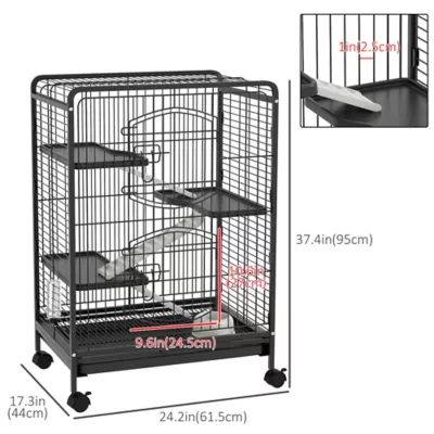 PawHut 37"H Cage, 4-Tier Rolling Rabbit, Ferret, Rat, Chinchilla Cage with Removable Tray - Image 3