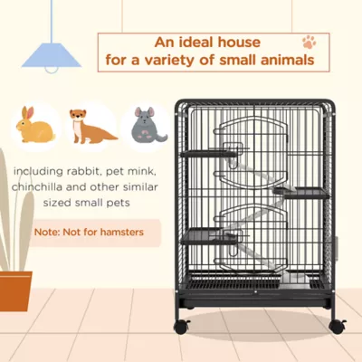 PawHut 37"H Cage, 4-Tier Rolling Rabbit, Ferret, Rat, Chinchilla Cage with Removable Tray - Image 4