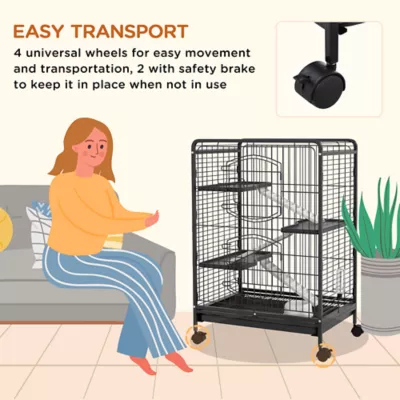 PawHut 37"H Cage, 4-Tier Rolling Rabbit, Ferret, Rat, Chinchilla Cage with Removable Tray - Image 5