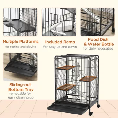 PawHut 37"H Cage, 4-Tier Rolling Rabbit, Ferret, Rat, Chinchilla Cage with Removable Tray - Image 6