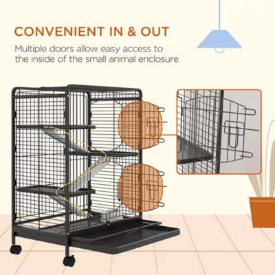 PawHut 37"H Cage, 4-Tier Rolling Rabbit, Ferret, Rat, Chinchilla Cage with Removable Tray - Image 7