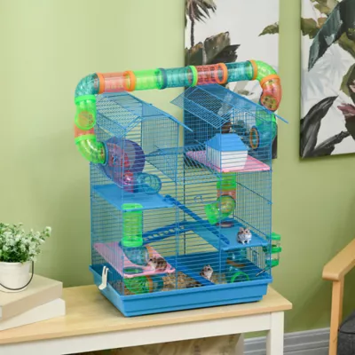 PawHut Hamster Habitat, 5 Tiers with Tunnel Tube System, Exercise Wheel and Water Bottle - Image 2