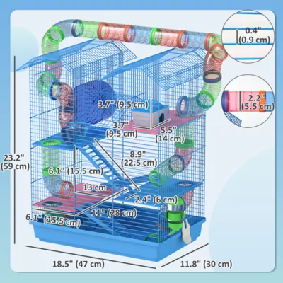 PawHut Hamster Habitat, 5 Tiers with Tunnel Tube System, Exercise Wheel and Water Bottle - Image 3
