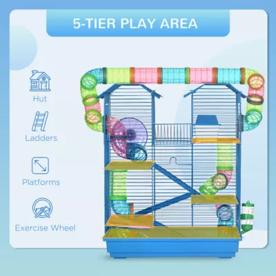 PawHut Hamster Habitat, 5 Tiers with Tunnel Tube System, Exercise Wheel and Water Bottle - Image 4