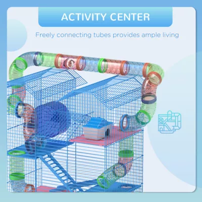 PawHut Hamster Habitat, 5 Tiers with Tunnel Tube System, Exercise Wheel and Water Bottle - Image 7