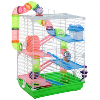 PawHut 5-Tier Hamster Cage with Exercise Wheel, Play Tube, Water Bottle, Dish, Ladder - Image 1