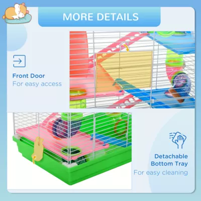 PawHut 5-Tier Hamster Cage with Exercise Wheel, Play Tube, Water Bottle, Dish, Ladder - Image 7