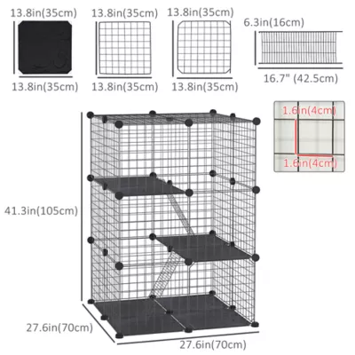 PawHut 39 Pcs Small Animal Cage Metal Wire with Ramps for Rabbit, Chinchilla, Rat, Guinea Pig - Image 3