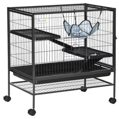 PawHut Small Animal Cage with Hammock, 3-Tier Cage Removable Tray - Image 1