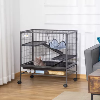 PawHut Small Animal Cage with Hammock, 3-Tier Cage Removable Tray - Image 2