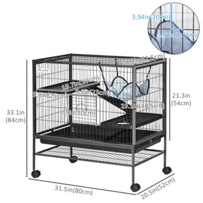 PawHut Small Animal Cage with Hammock, 3-Tier Cage Removable Tray - Image 3