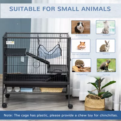PawHut Small Animal Cage with Hammock, 3-Tier Cage Removable Tray - Image 4