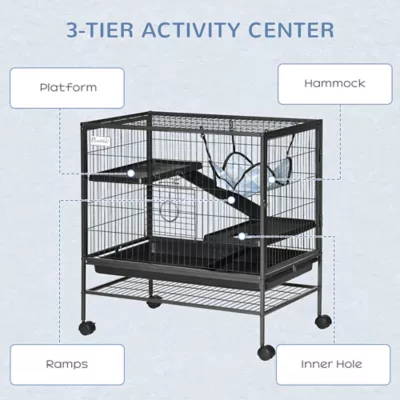 PawHut Small Animal Cage with Hammock, 3-Tier Cage Removable Tray - Image 5