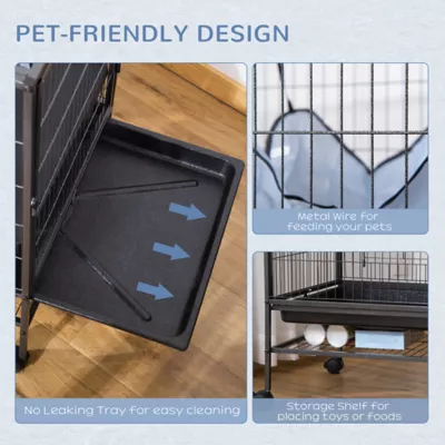 PawHut Small Animal Cage with Hammock, 3-Tier Cage Removable Tray - Image 7