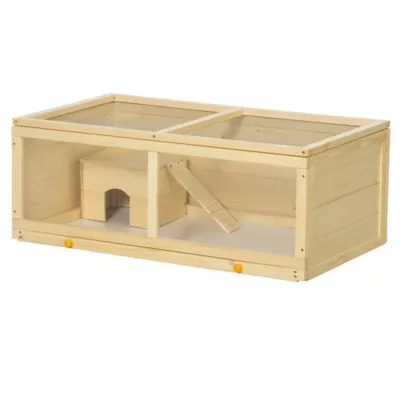 PawHut Small Animals Kit Hutch w/ Sliding Tray, Exercise Play House - Image 1