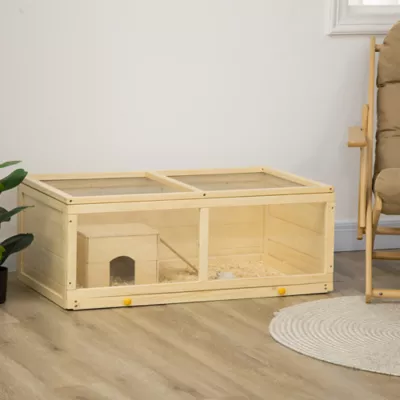 PawHut Small Animals Kit Hutch w/ Sliding Tray, Exercise Play House - Image 2