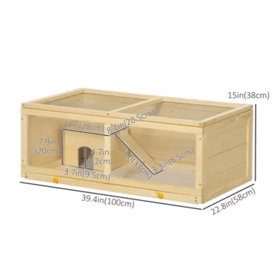 PawHut Small Animals Kit Hutch w/ Sliding Tray, Exercise Play House - Image 3