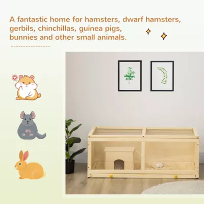 PawHut Small Animals Kit Hutch w/ Sliding Tray, Exercise Play House - Image 4