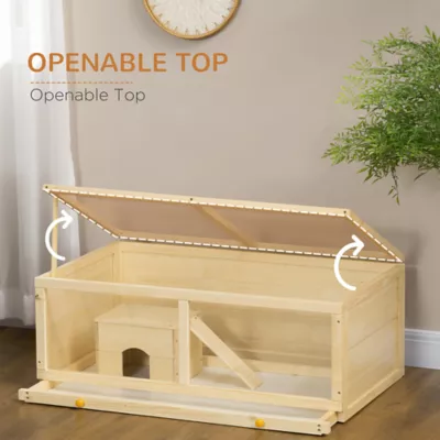 PawHut Small Animals Kit Hutch w/ Sliding Tray, Exercise Play House - Image 5