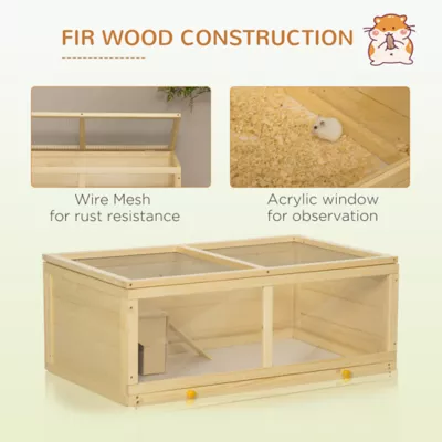 PawHut Small Animals Kit Hutch w/ Sliding Tray, Exercise Play House - Image 7