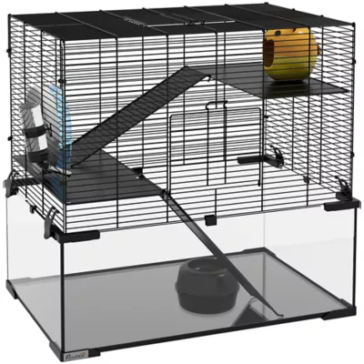 PawHut Hamster Cage, Gerbil Cage with Glass Basin for Small Hamsters - Image 1