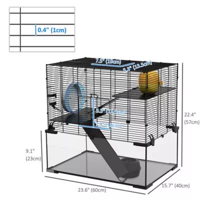 PawHut Hamster Cage, Gerbil Cage with Glass Basin for Small Hamsters - Image 3