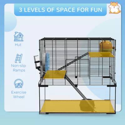 PawHut Hamster Cage, Gerbil Cage with Glass Basin for Small Hamsters - Image 4