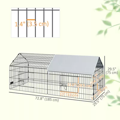 PawHut 73"L Small Animal Cage with Partial Roof - Image 3