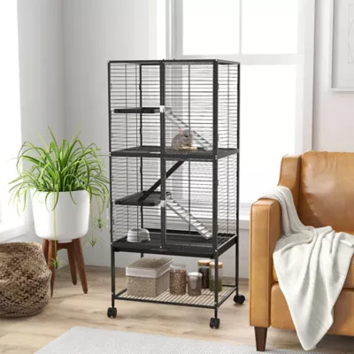 PawHut Rolling Small Animal Cage 53.5"H w/ Removable Tray, Storage Shelf - Image 2