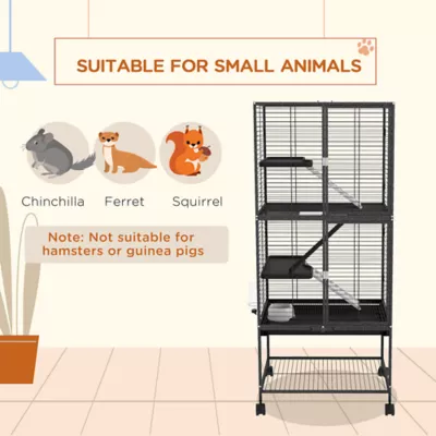 PawHut Rolling Small Animal Cage 53.5"H w/ Removable Tray, Storage Shelf - Image 4