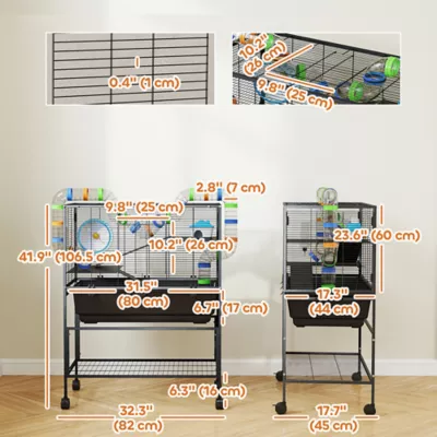 PawHut 3 Tier Rolling Hamster Cage with 7" Deep Tray, Storage Shelf, Big Exercise Wheel, Tube System - Image 3