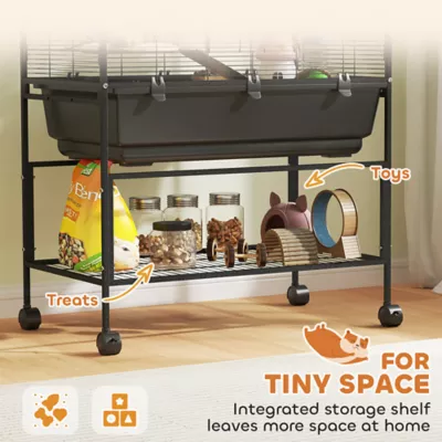 PawHut 3 Tier Rolling Hamster Cage with 7" Deep Tray, Storage Shelf, Big Exercise Wheel, Tube System - Image 7