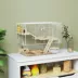 PawHut Cage with Deep Bottom, Wooden Ramp, Hut, Bathroom and Exercise Wheel image thumbnail 2
