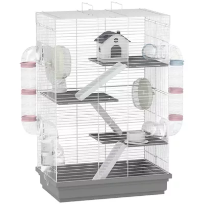 PawHut 4-Level Large Cage with DIY Tubes, Water Bottle, Food Dish, Hut, Exercise Wheels - Image 1