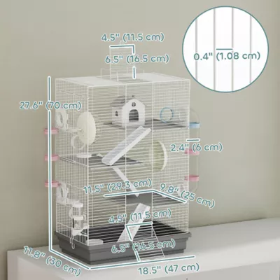 PawHut 4-Level Large Cage with DIY Tubes, Water Bottle, Food Dish, Hut, Exercise Wheels - Image 3