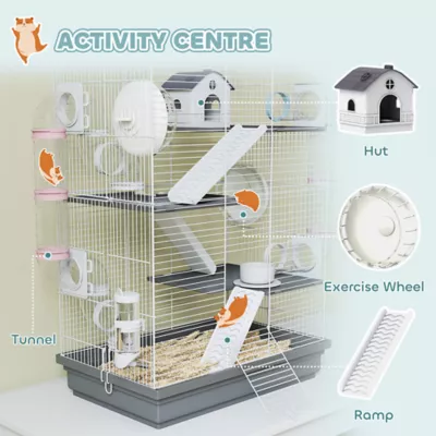 PawHut 4-Level Large Cage with DIY Tubes, Water Bottle, Food Dish, Hut, Exercise Wheels - Image 5