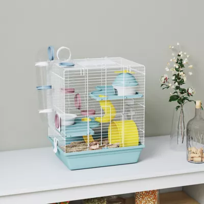 PawHut 3-Level Cage with Exercise Wheel, Play Tube, Water Bottle, Food Dish, Hut, Ladder - Image 2