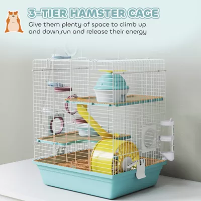 PawHut 3-Level Cage with Exercise Wheel, Play Tube, Water Bottle, Food Dish, Hut, Ladder - Image 4