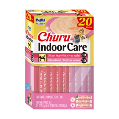 Inaba Churu Indoor Care Puree Lickable Cat Treats - Chicken & Salmon Variety Pack, 20 count - Image 1